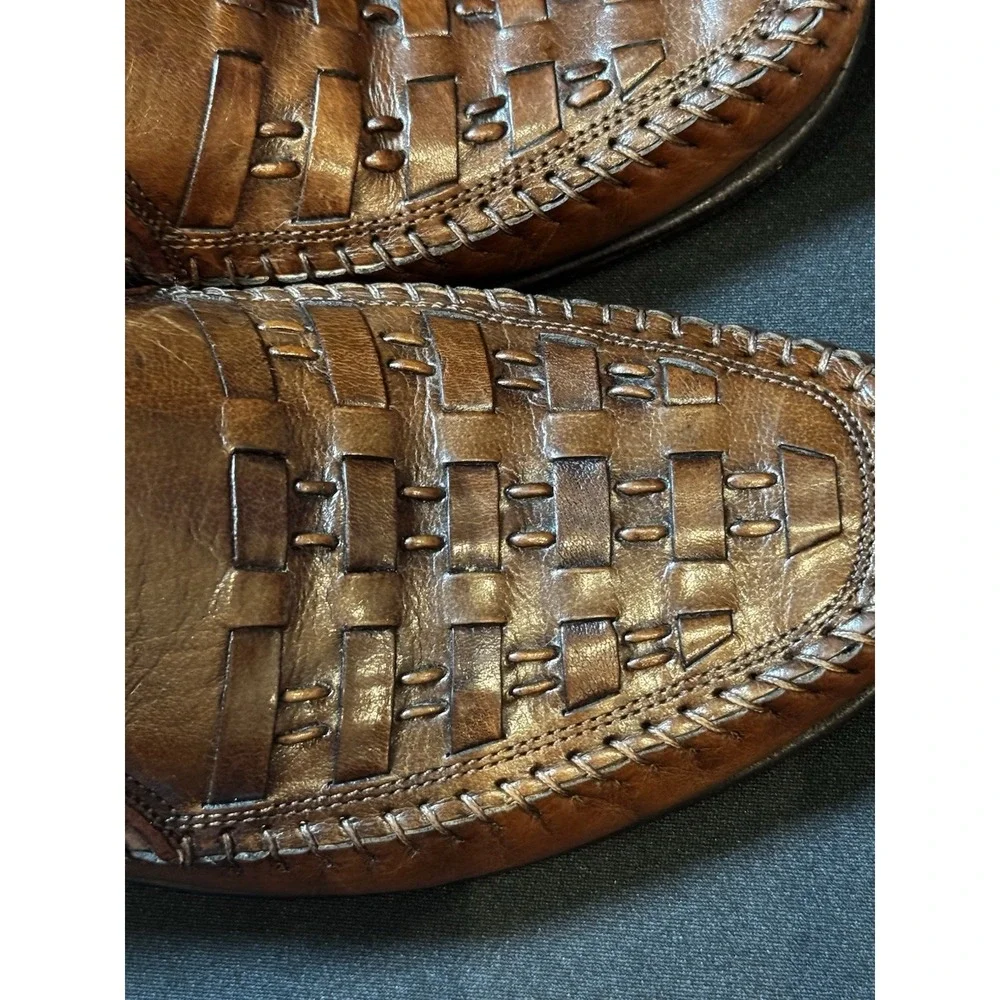 Vintage Florsheim Woven Leather Penny Loafers Brown Men's 8.5 D USA Style